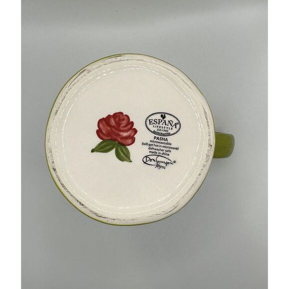 Tabletops Unlimited Espana PASHA Green Red Roses Flowers Hand Painted Mug 4.5 in - Picture 5 of 5